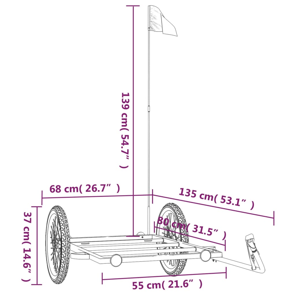 Rimorchio da Bici Nero 135x68x37 cm in Ferro