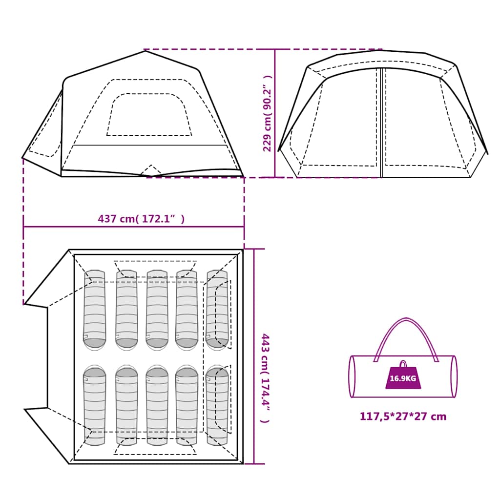 Tenda Campeggio 10 Persone Grigio e Arancione Impermeabile