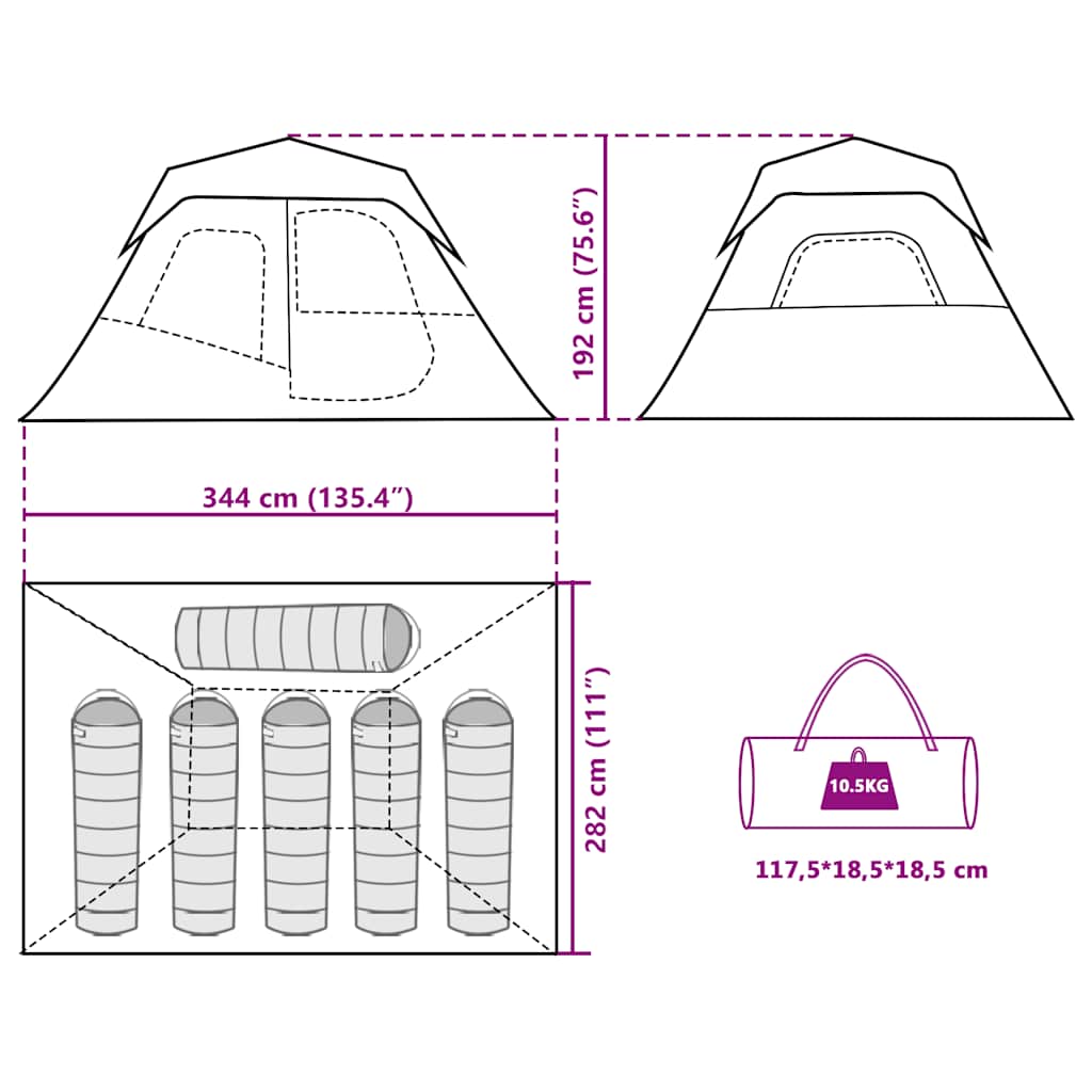 Tenda Campeggio 6 Persone Blu Rilascio Rapido Impermeabile