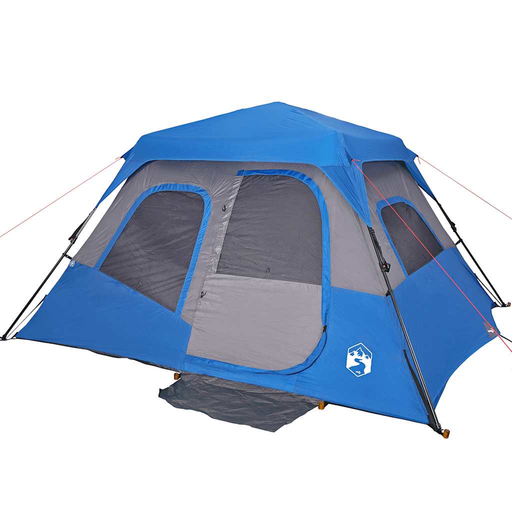 Tenda Campeggio 6 Persone Blu Rilascio Rapido Impermeabile