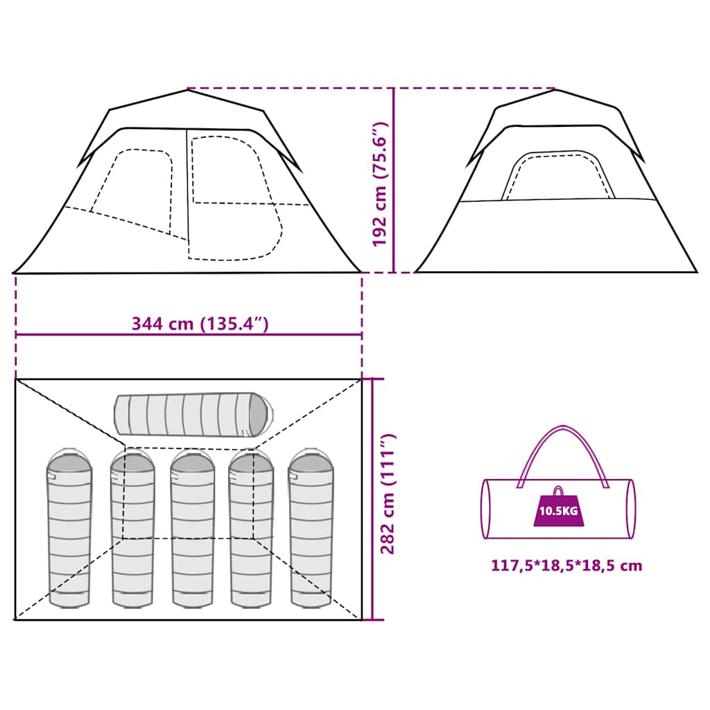 Tenda Campeggio 6 Persone Verde Rilascio Rapido Impermeabile
