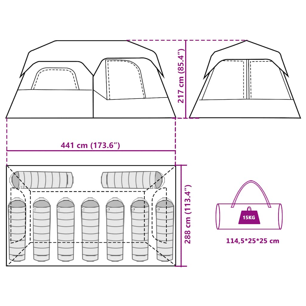 Tenda Campeggio 9 Persone Grigio e Arancione Impermeabile