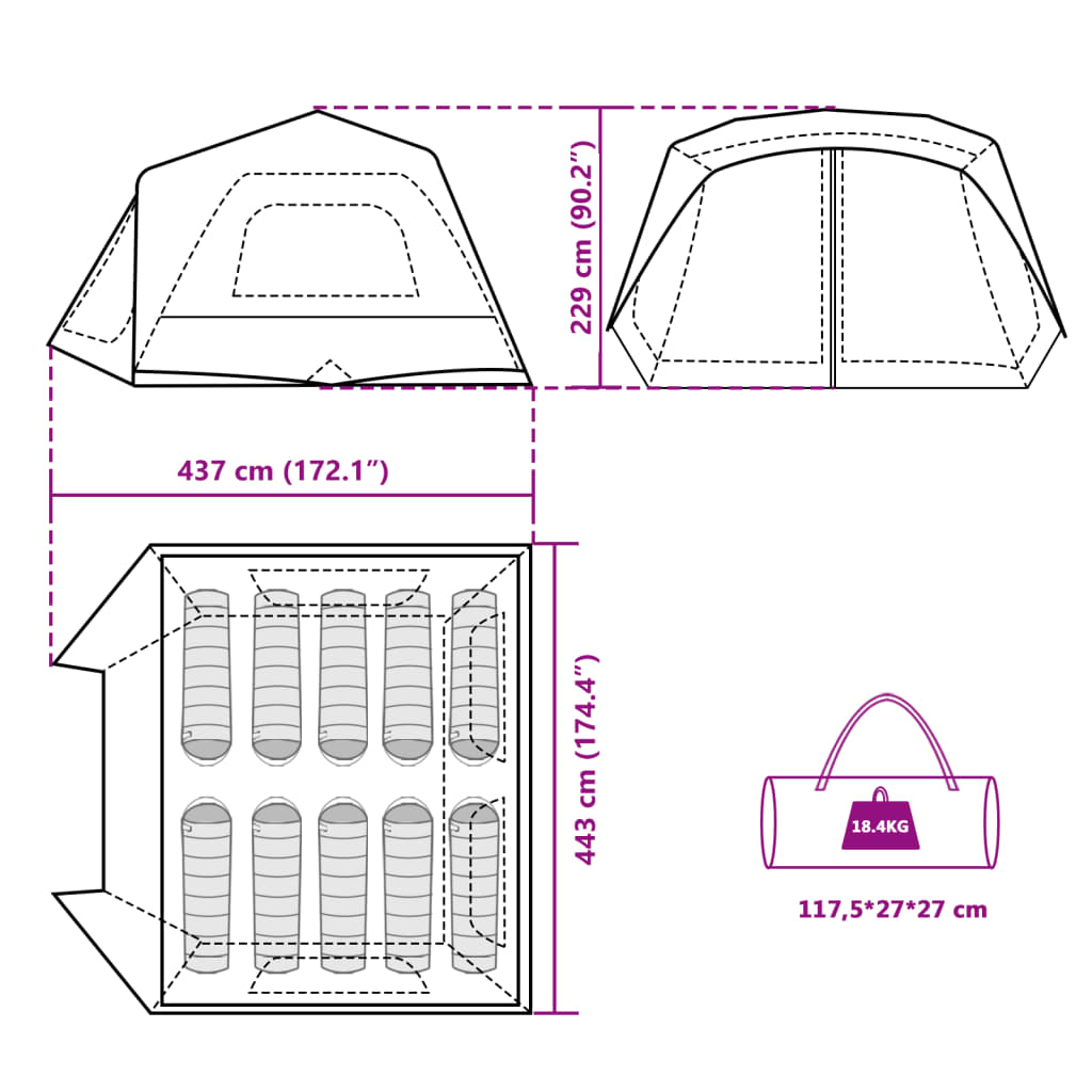 Tenda Famiglia con LED 10 Persone Blu Chiaro a Rilascio Rapido