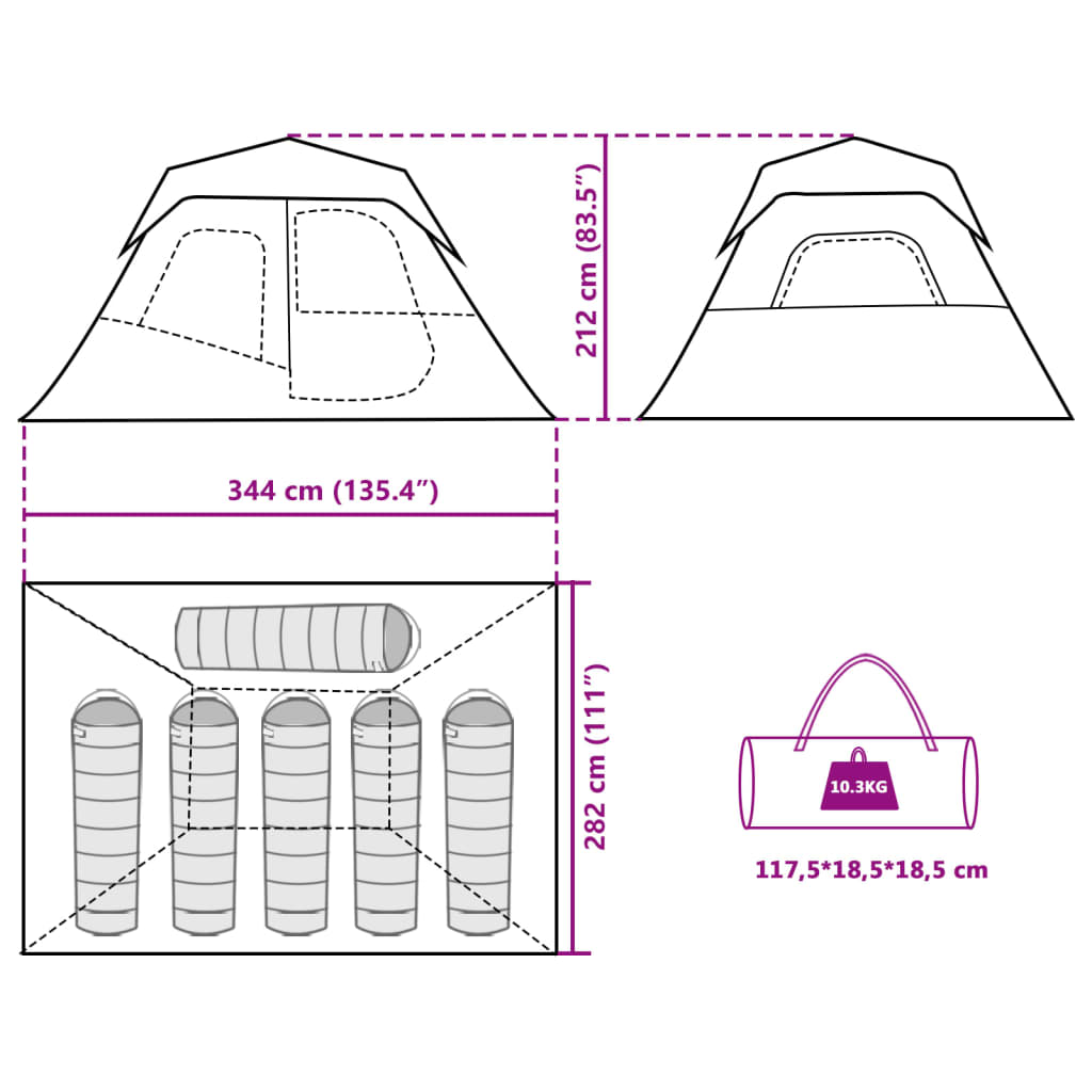 Tenda Famiglia con LED 6 Persone Verde Chiaro Rilascio Rapido