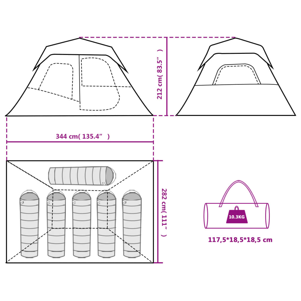 Tenda Famiglia LED 6 Persone Grigio/Arancione Rilascio Rapido