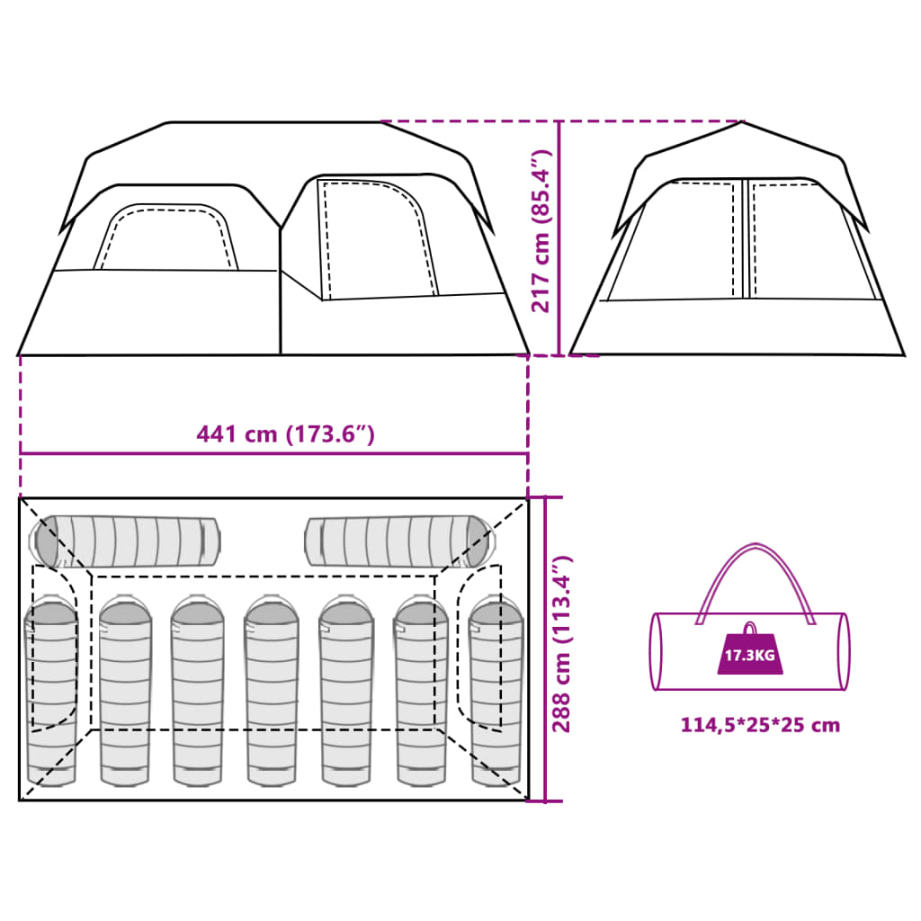 Tenda Famiglia con LED 9 Persone Verde Chiaro Rilascio Rapido