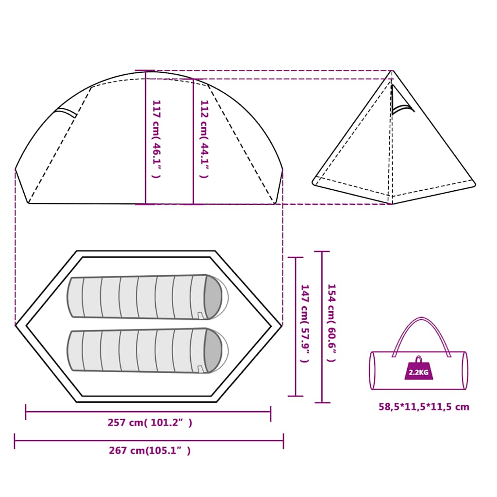 Tenda da Campeggio a Cupola per 2 Persone Blu Impermeabile