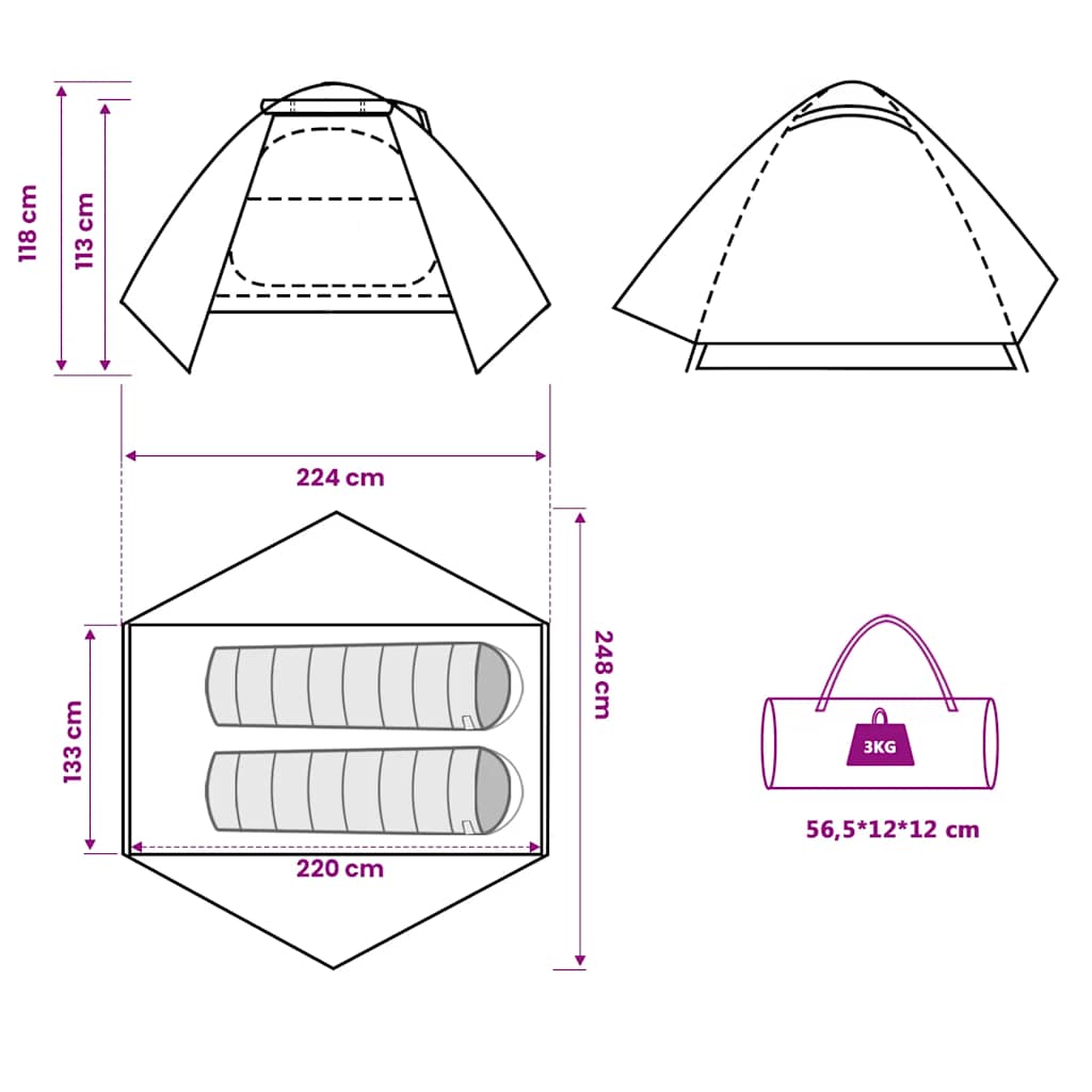 Tenda da Campeggio a Cupola 2 Persone Arancione Impermeabile