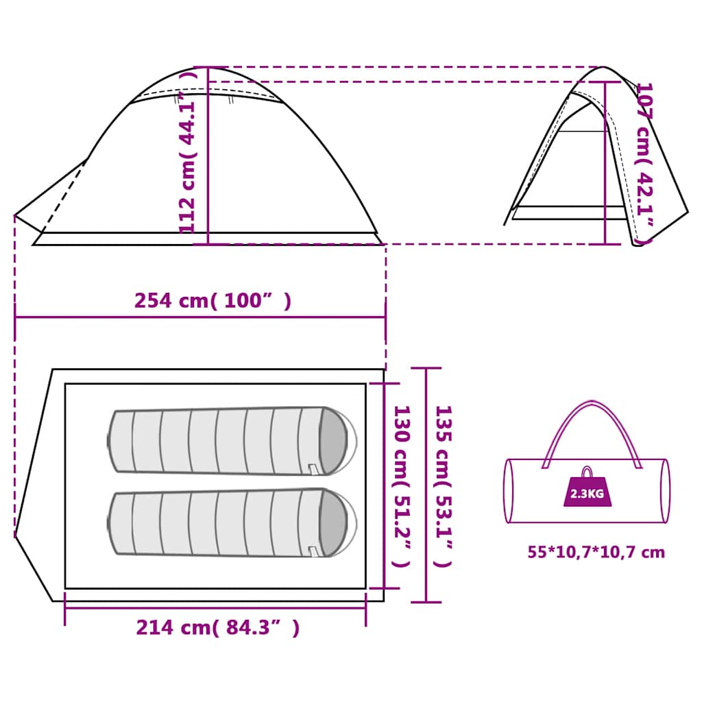 Tenda da Campeggio a Cupola 2 Persone Grigio e Arancione Impermeabile