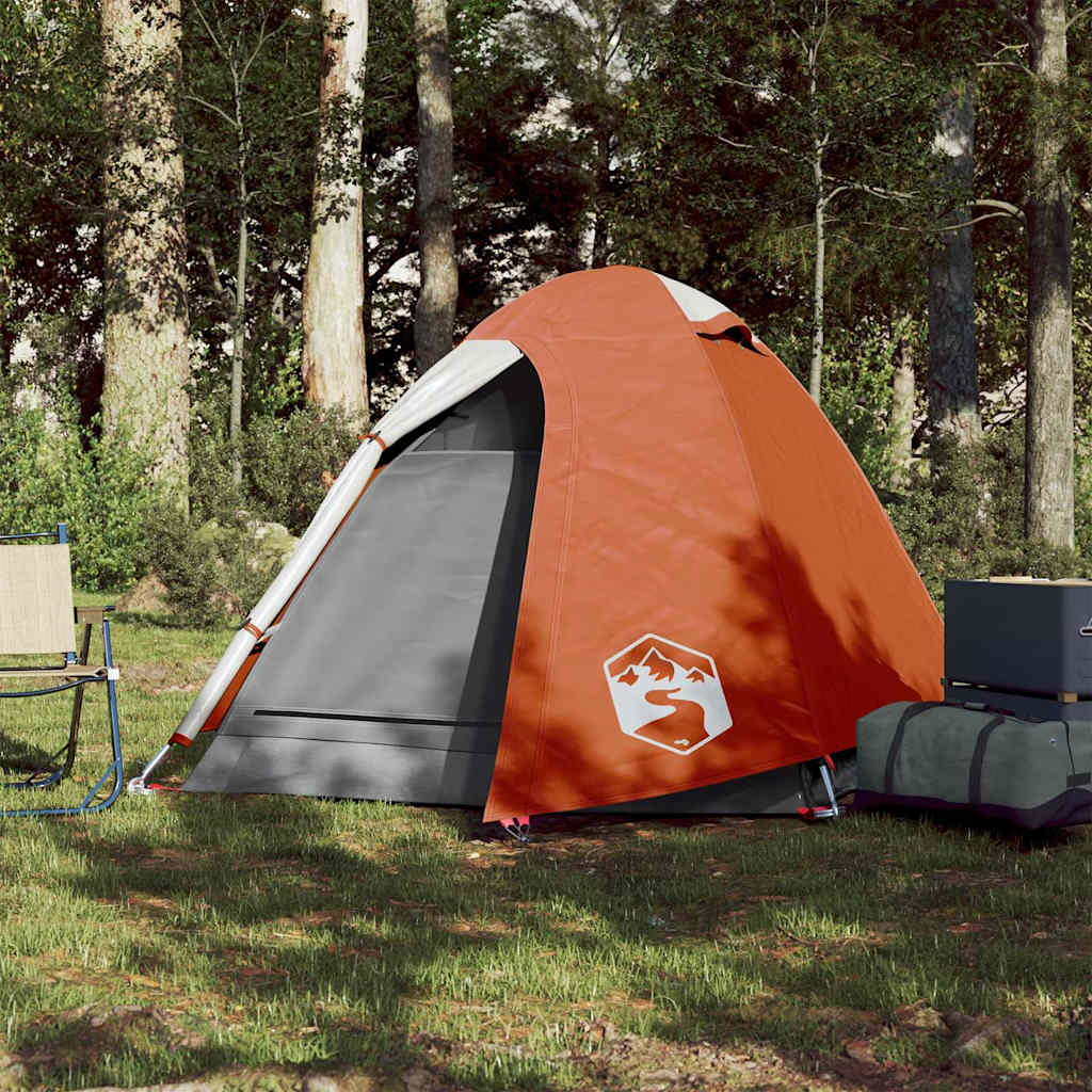 Tenda da Campeggio a Cupola 2 Persone Grigio e Arancione Impermeabile