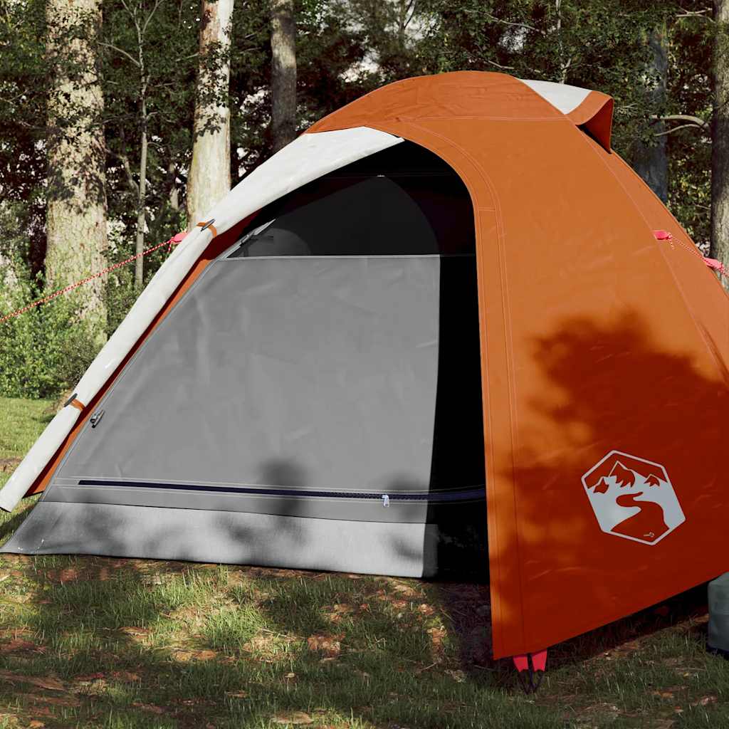 Tenda da Campeggio a Cupola 3 Persone Grigio e Arancione Impermeabile
