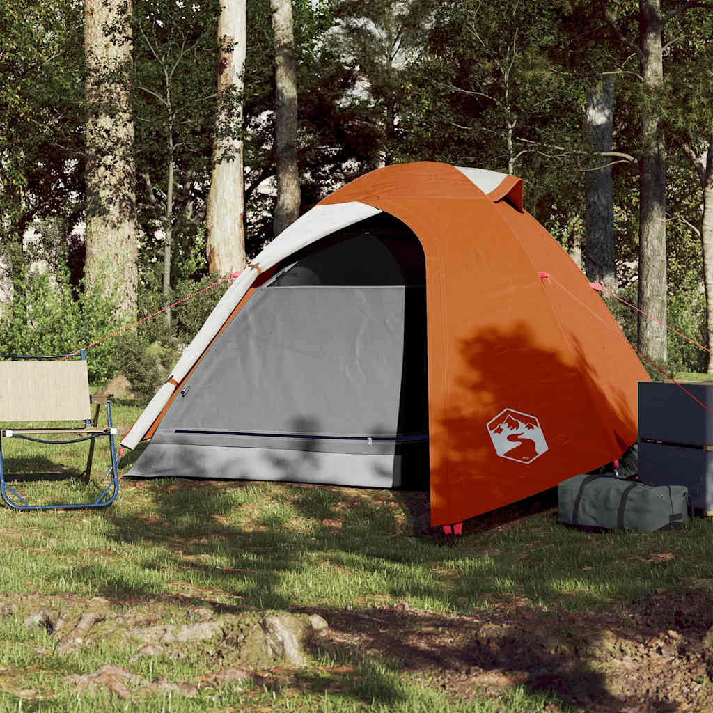 Tenda da Campeggio a Cupola 3 Persone Grigio e Arancione Impermeabile