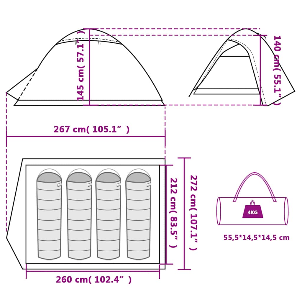 Tenda da Campeggio a Cupola 4 Persone Grigio e Arancione