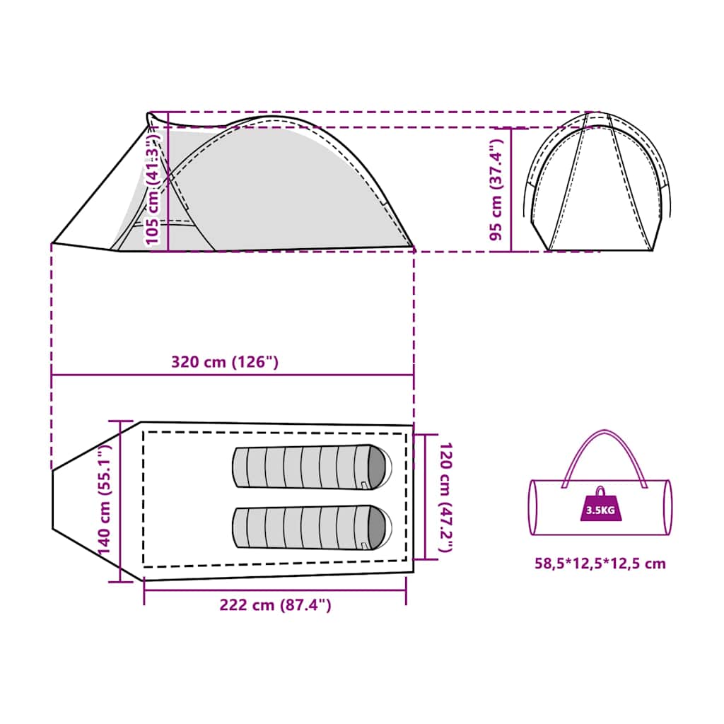 Tenda da Campeggio a Cupola per 2 Persone Blu Impermeabile