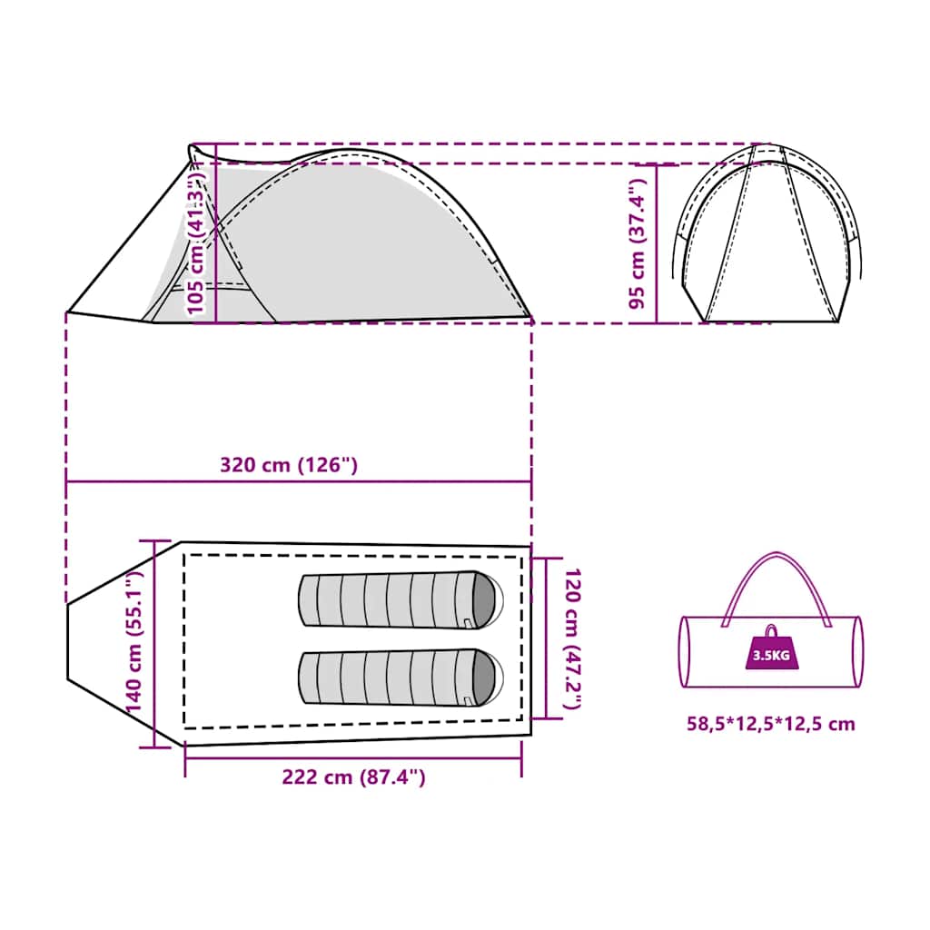 Tenda da Campeggio a Cupola 2 Persone Grigio e Arancione