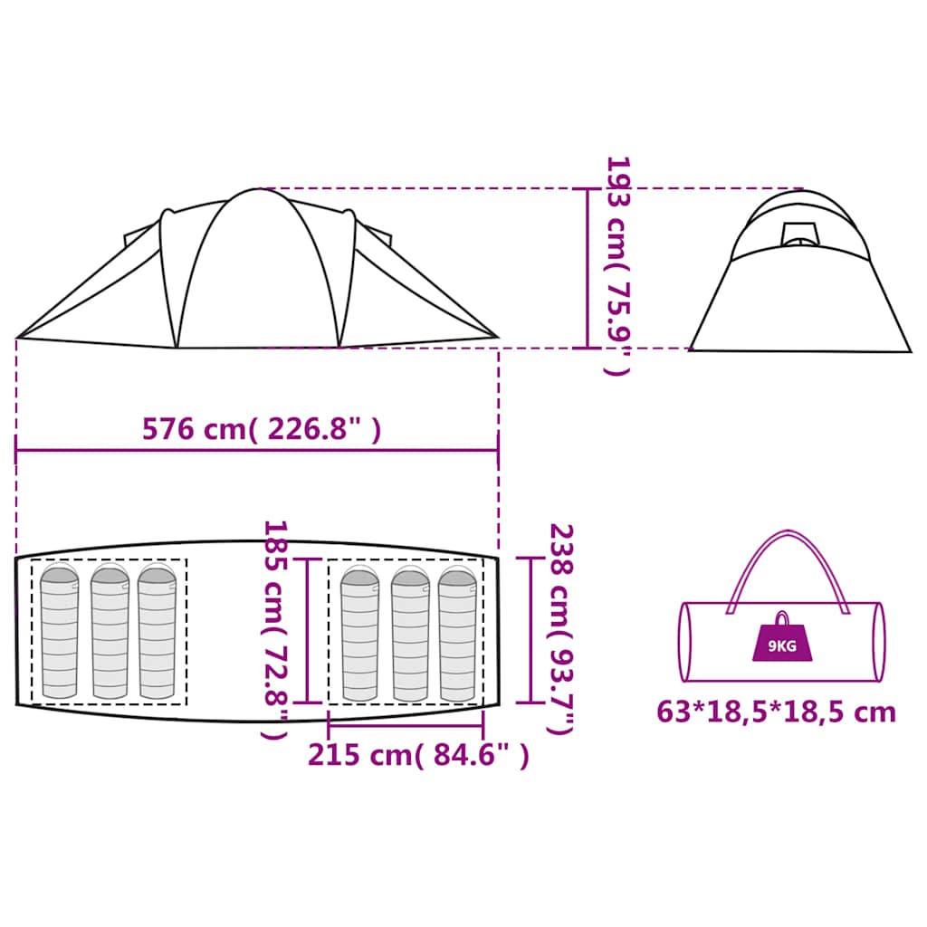 Tenda da Campeggio a Cupola per 6 Persone Verde Impermeabile