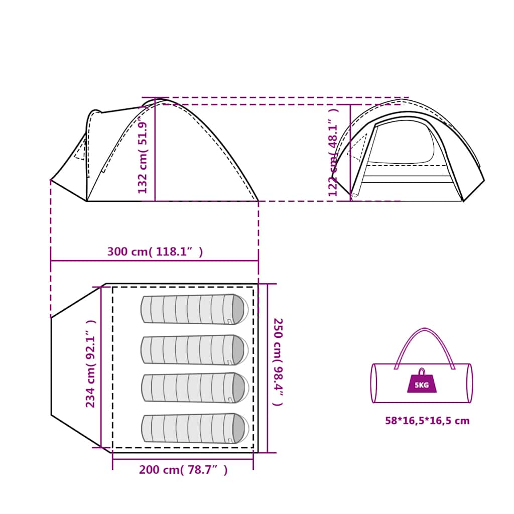 Tenda da Campeggio a Cupola 4 Persone Arancione Impermeabile