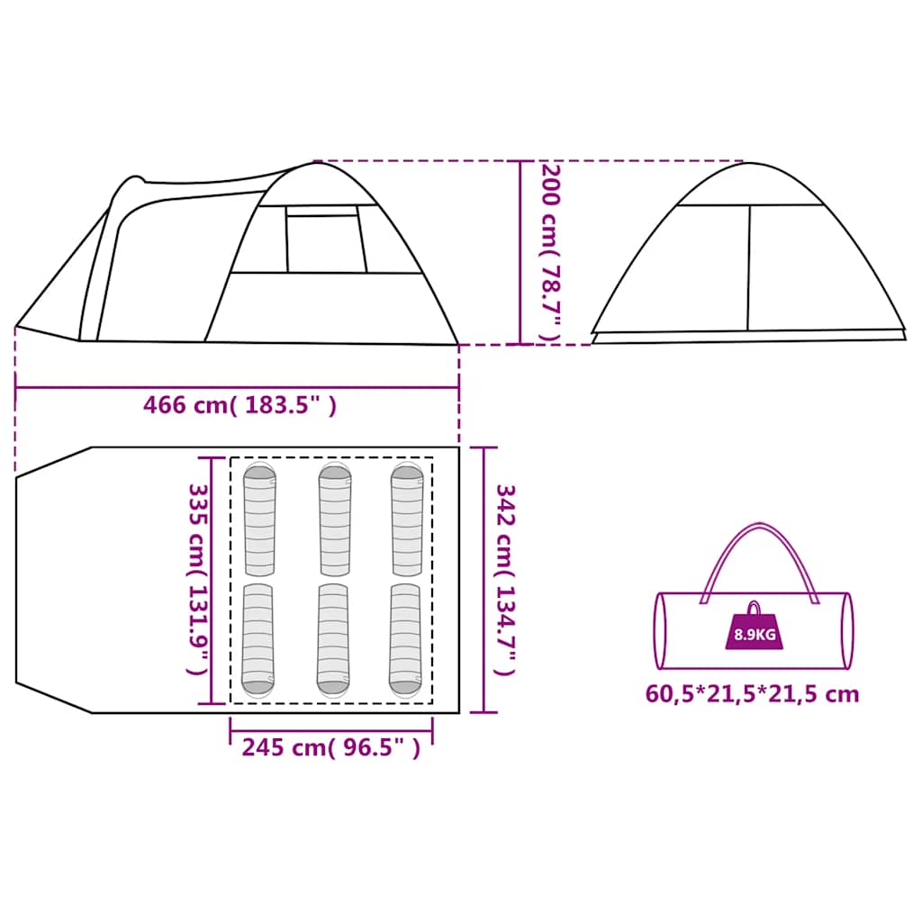 Tenda Familiare a Cupola 6 Persone Arancione Impermeabile