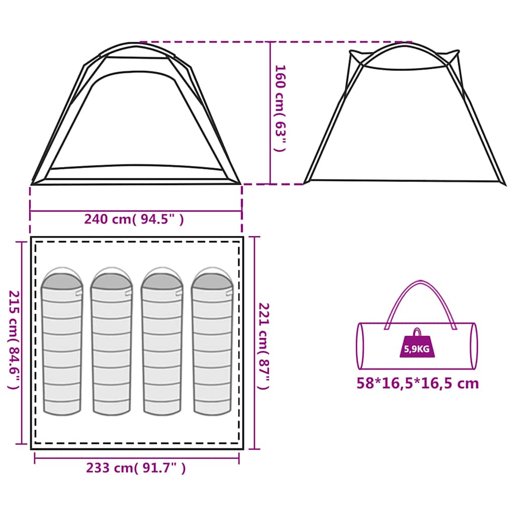 Tenda Campeggio 4 Persone Verde Rilascio Rapido Impermeabile