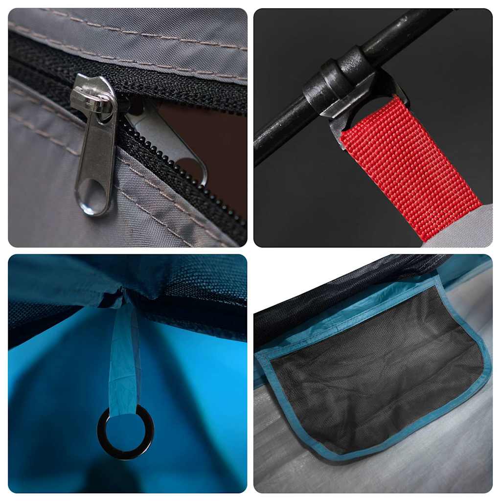 Tenda Campeggio 4 Persone Blu Rilascio Rapido Impermeabile