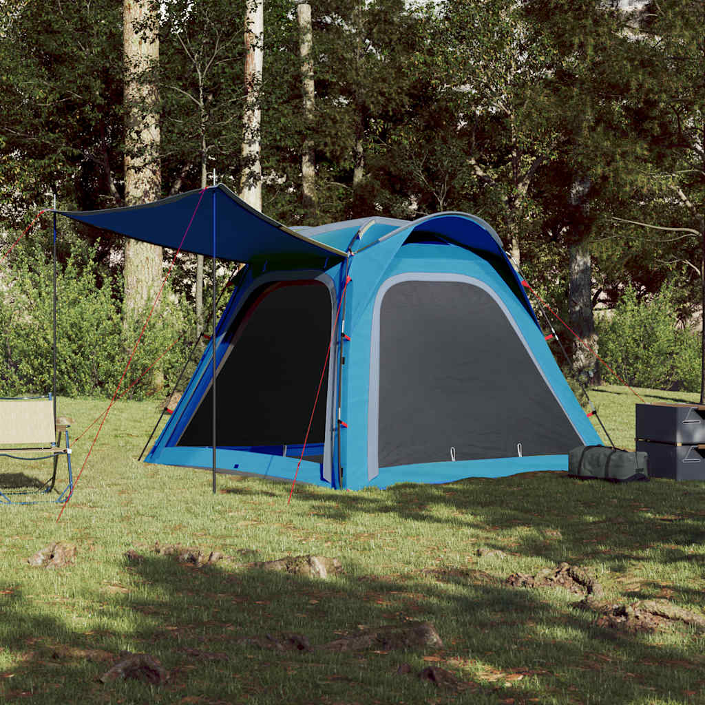 Tenda Campeggio 4 Persone Blu Rilascio Rapido Impermeabile