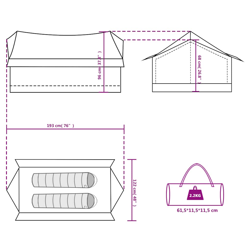 Tenda da Campeggio per 2 Persone Blu Impermeabile