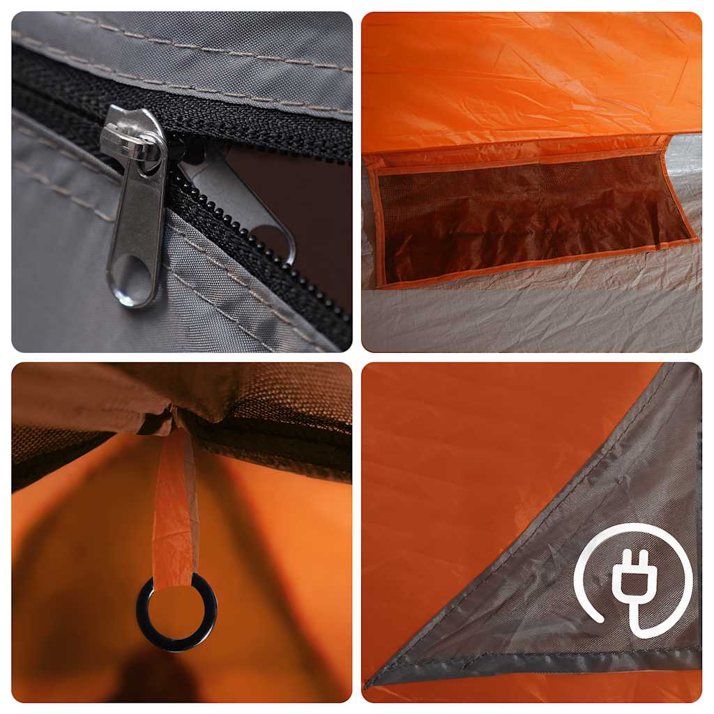 Tenda da Campeggio 2 Persone Grigio e Arancione Impermeabile