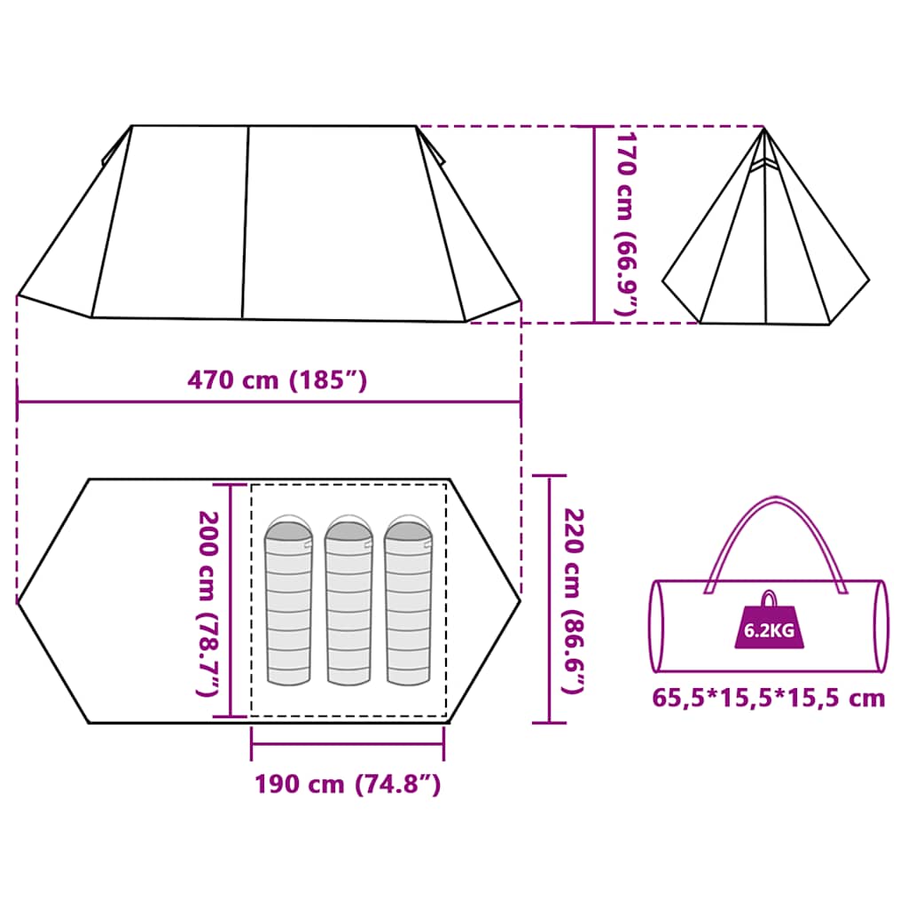 Tenda da Campeggio per 3 Persone Blu Impermeabile