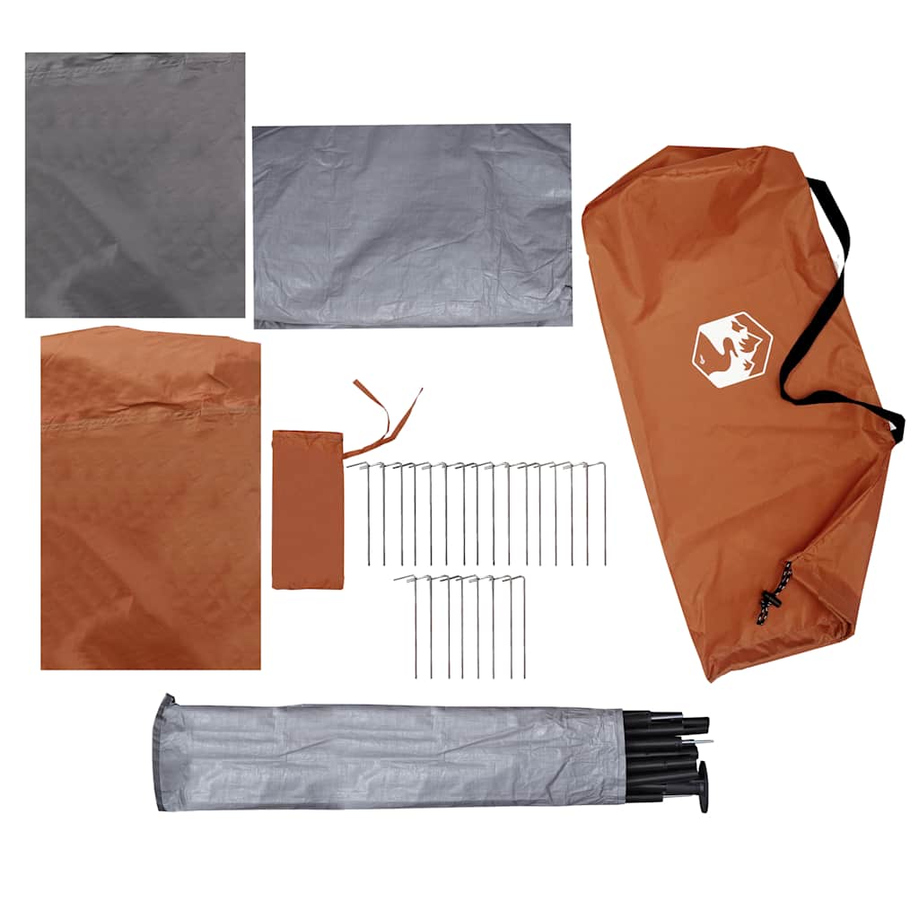 Tenda da Campeggio 3 Persone Grigio e Arancione Impermeabile