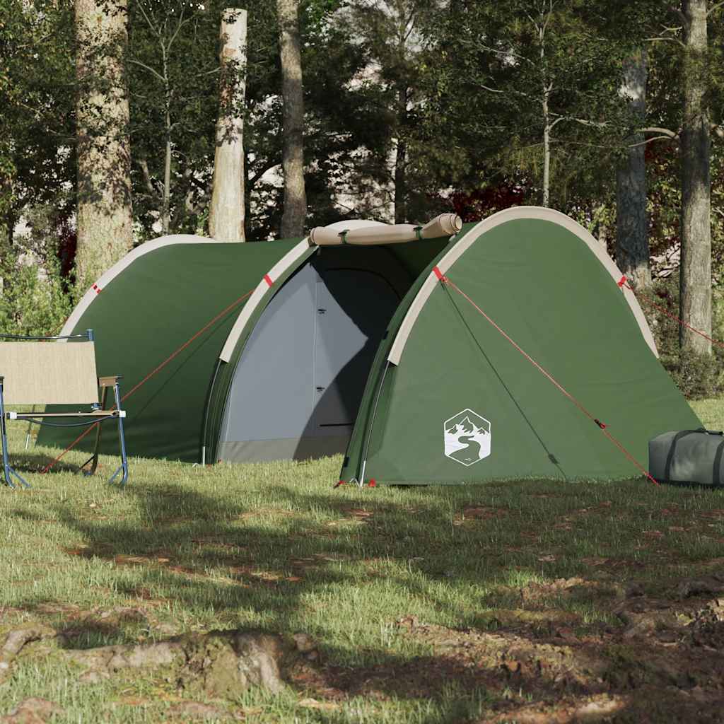 Tenda da Campeggio a Tunnel per 4 Persone Verde Impermeabile