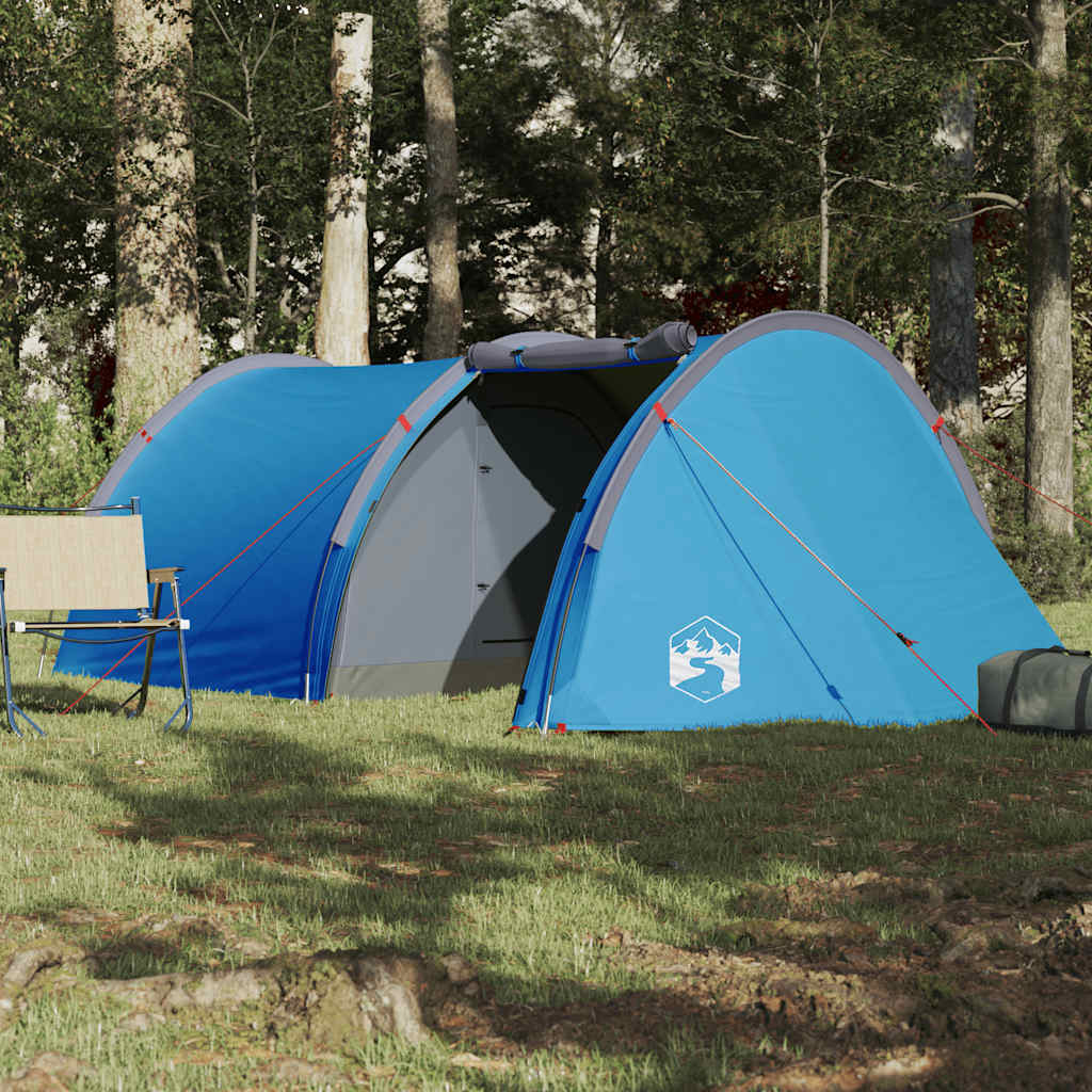 Tenda da Campeggio a Tunnel per 4 Persone Blu Impermeabile