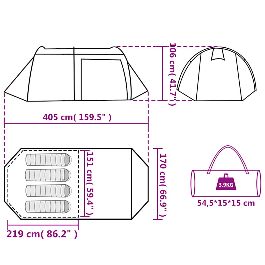 Tenda da Campeggio a Tunnel 4 Persone Arancione Impermeabile