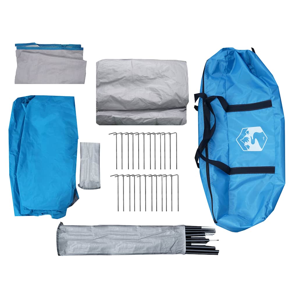 Tenda da Campeggio a Tunnel per 4 Persone Blu Impermeabile
