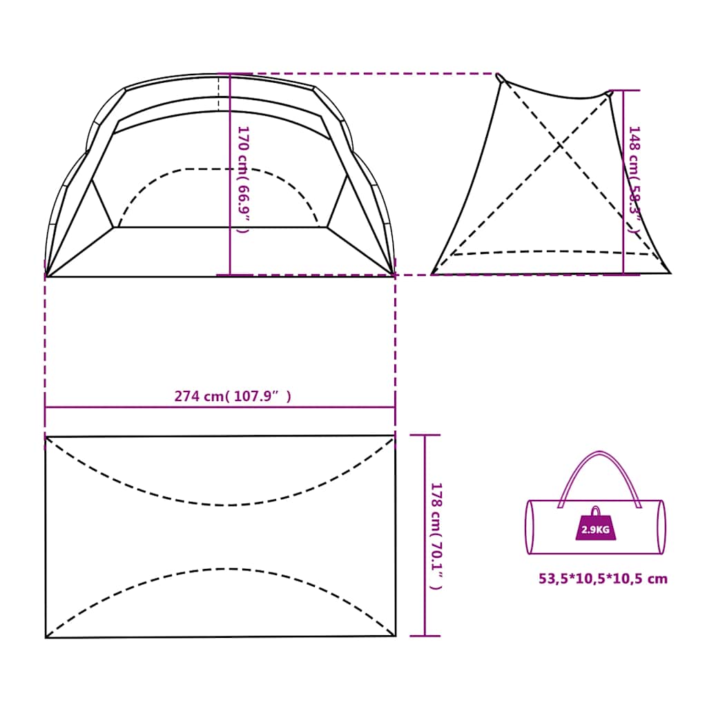 Tenda da Spiaggia Grigia 274x178x170/148 cm in Poliestere 185T