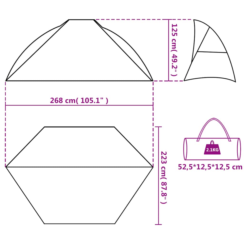 Tenda da Spiaggia Verde Mare 268x223x125 cm in Poliestere 185T