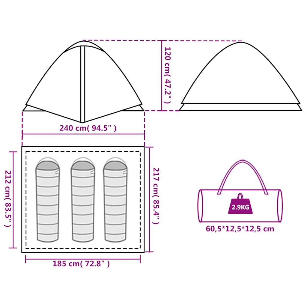 Tenda da Campeggio a Cupola 3 Persone Arancione Impermeabile