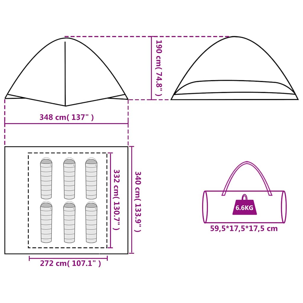 Tenda da Campeggio a Cupola per 6 Persone Blu Impermeabile