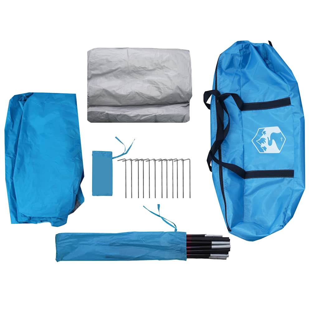 Tenda da Campeggio con Portico per 4 Persone Blu Impermeabile