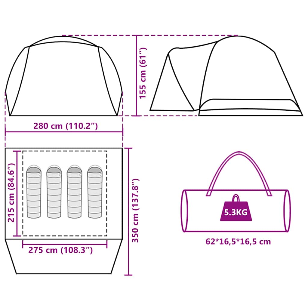 Tenda da Campeggio con Portico 4 Persone Arancione Impermeabile