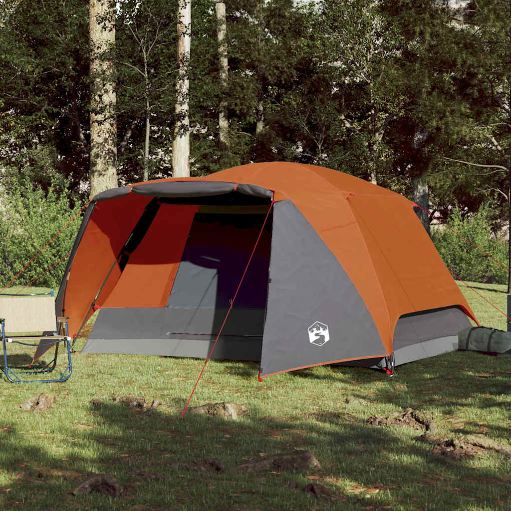 Tenda da Campeggio con Portico 4 Persone Arancione Impermeabile