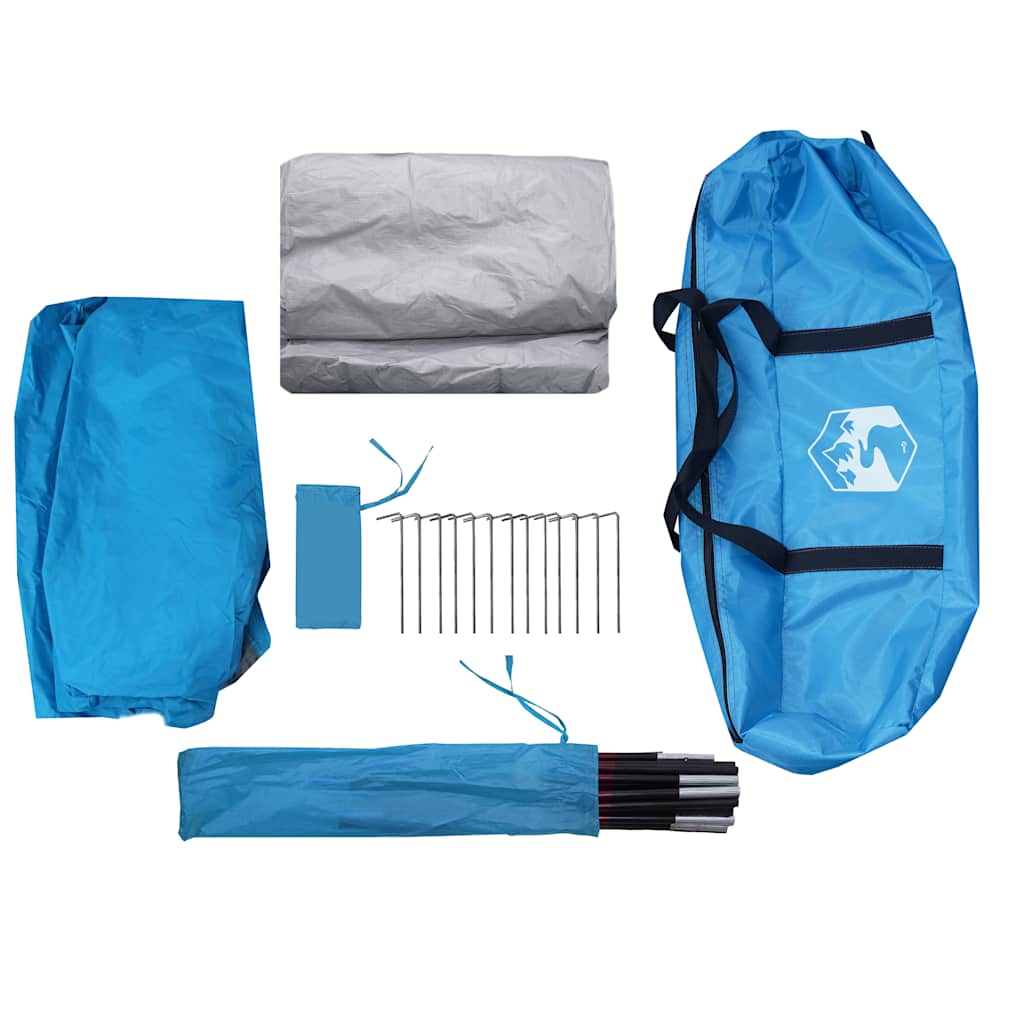 Tenda da Campeggio con Portico per 4 Persone Blu Impermeabile