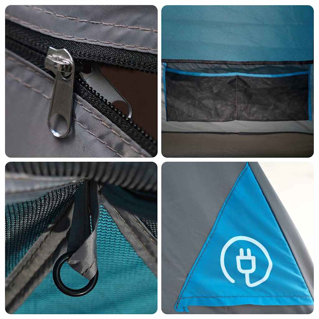 Tenda da Campeggio con Portico per 4 Persone Blu Impermeabile