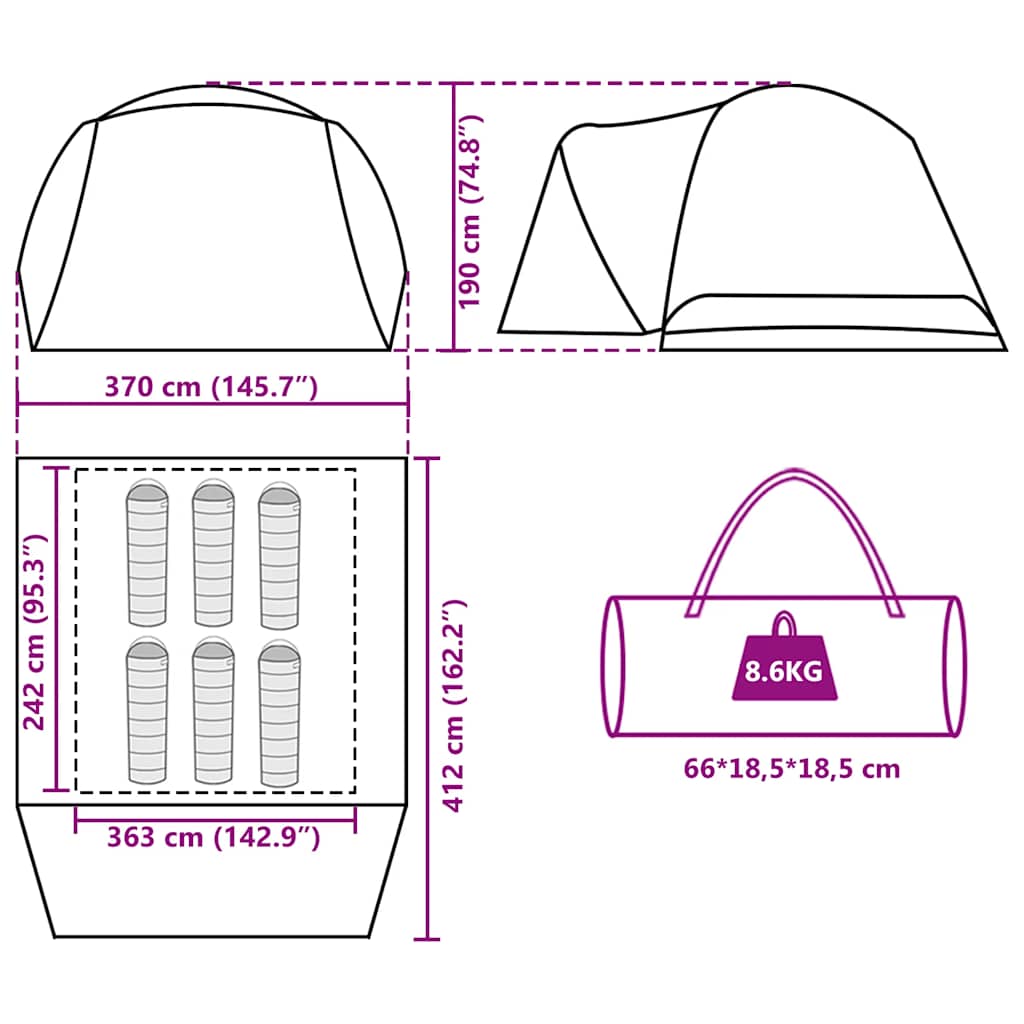 Tenda da Campeggio con Portico per 4 Persone Blu Impermeabile