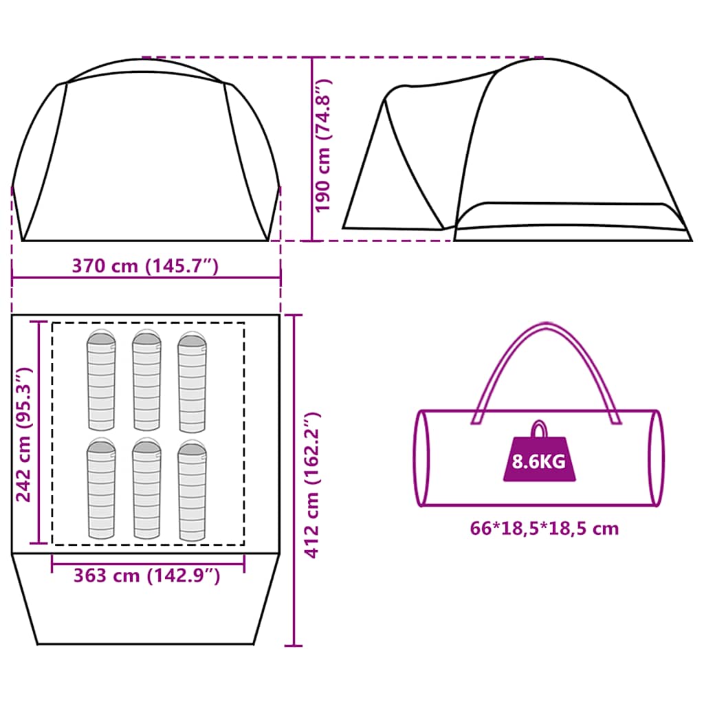 Tenda da Famiglia con Portico per 6 Persone Arancione