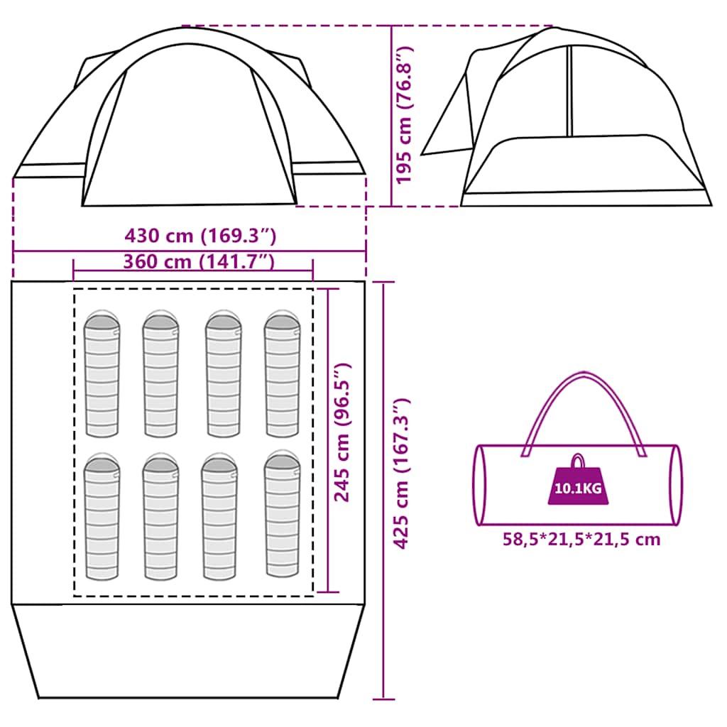 Tenda da Campeggio Crossvent per 8 Persone Verde Impermeabile
