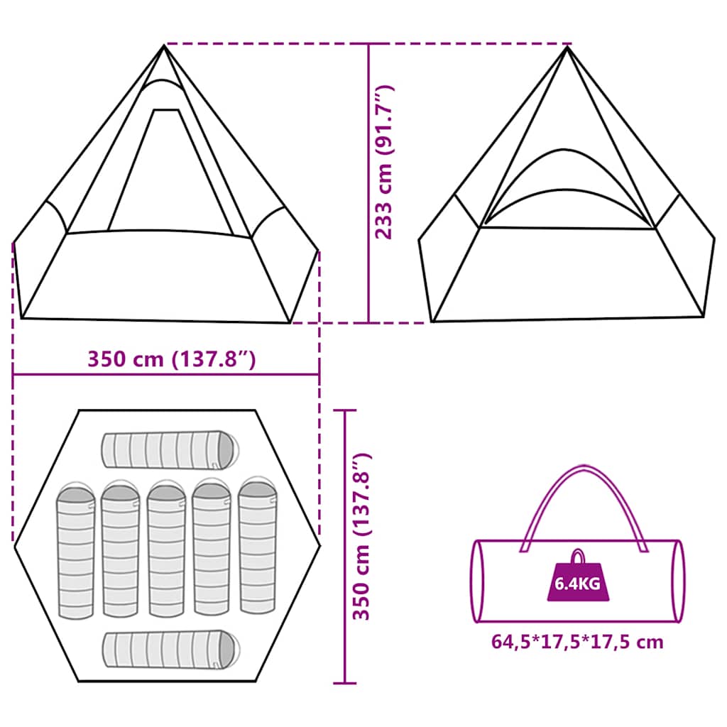Tenda da Campeggio Tipi 7 Persone Arancione Impermeabile