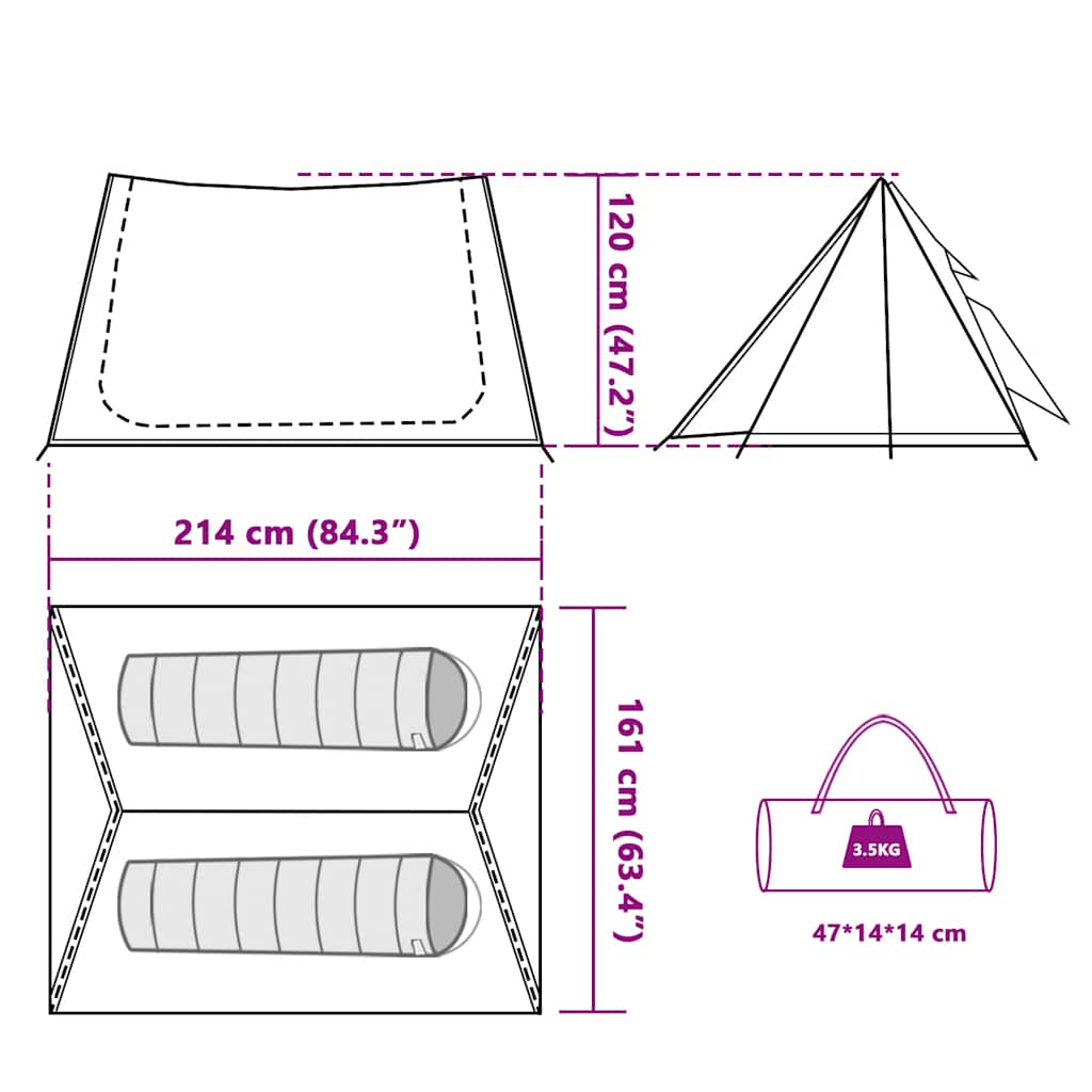 Tenda da Campeggio 2 Persone Grigio e Arancione Impermeabile