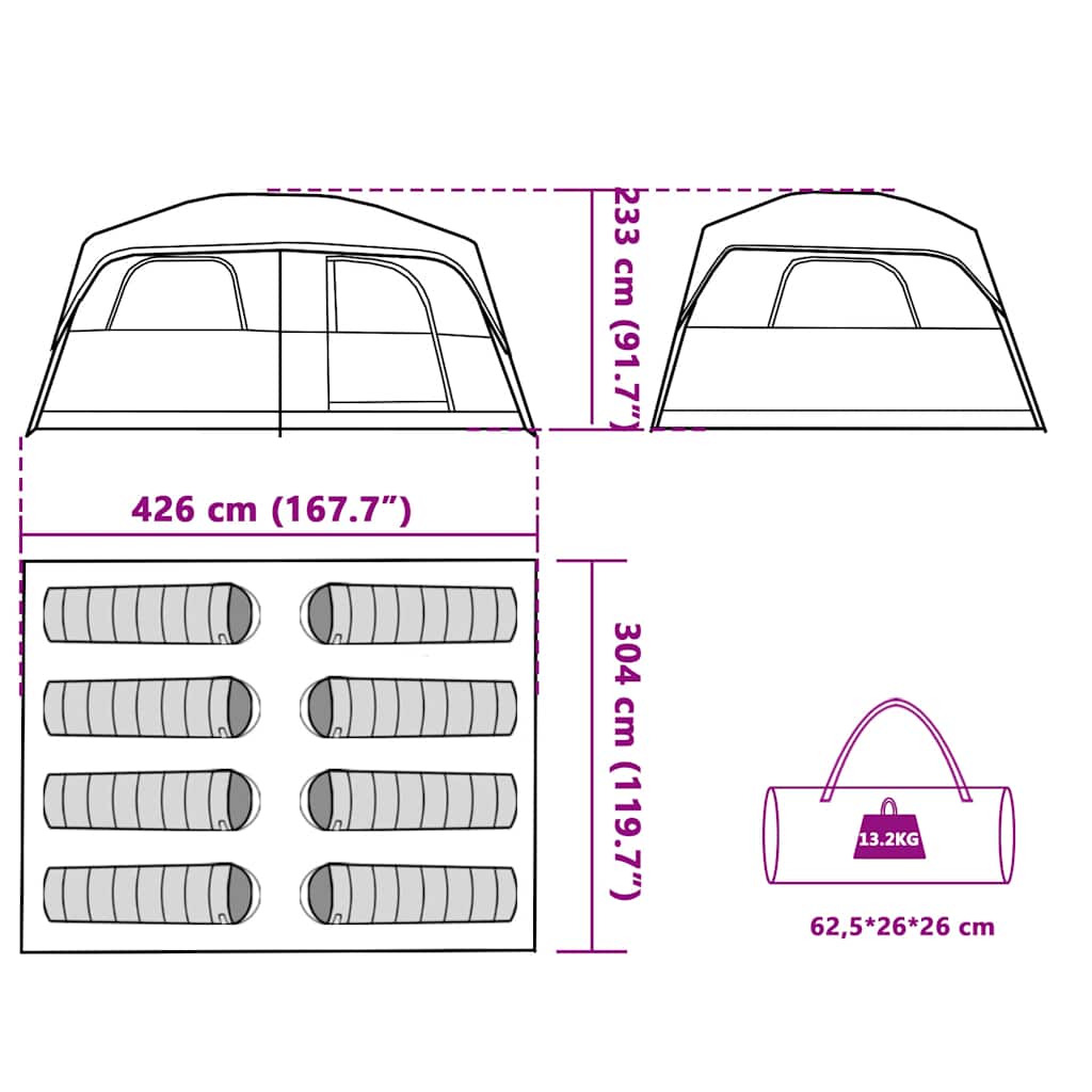 Tenda Familiare Cabina per 8 Persone Verde Impermeabile