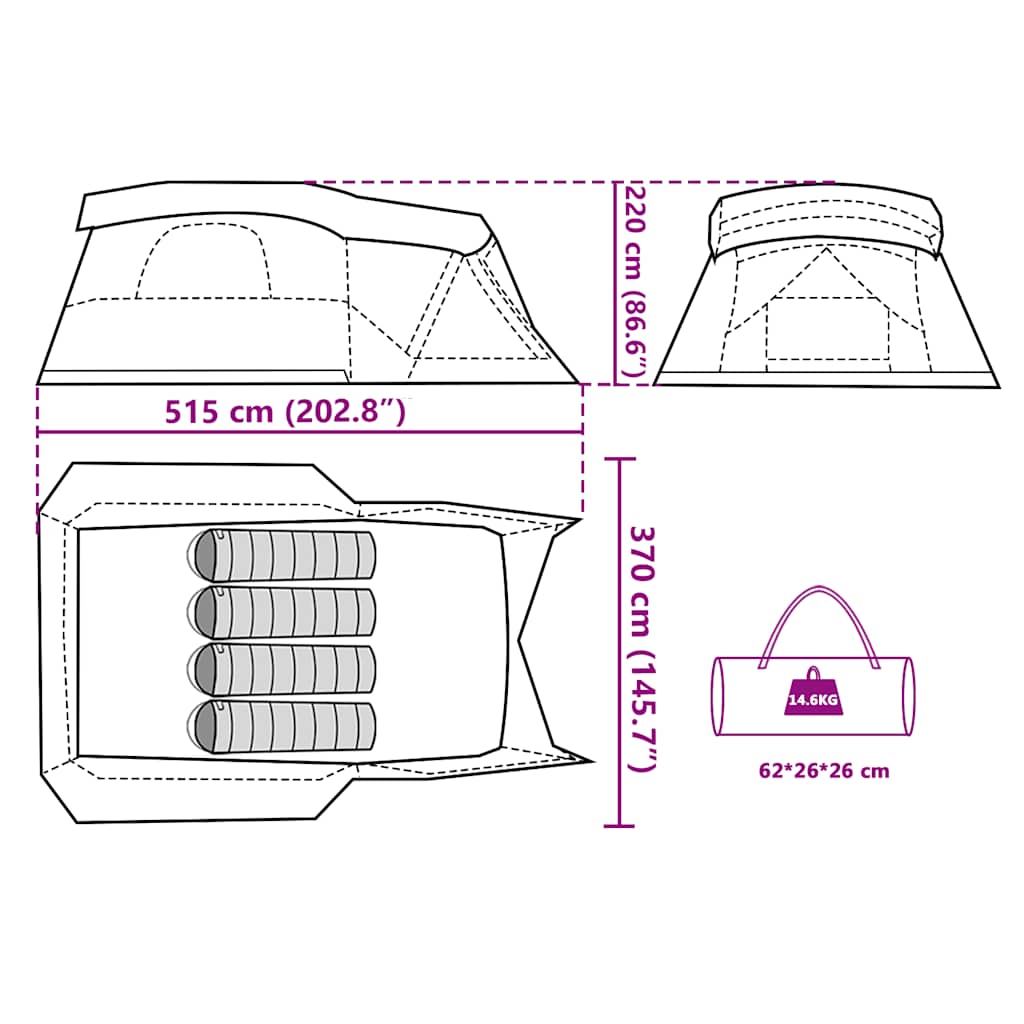 Tenda da Campeggio con Portico per 4 Persone Blu Impermeabile