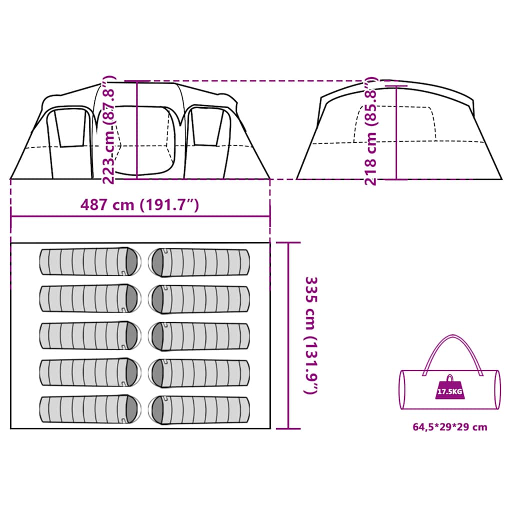 Tenda Familiare Cabina per 10 Persone Blu Impermeabile